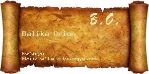Balika Orion névjegykártya